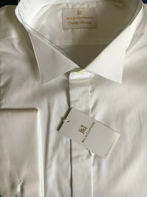 Camicia abito bianco taglia 18,5" colletto a farfalla nascosto davanti.