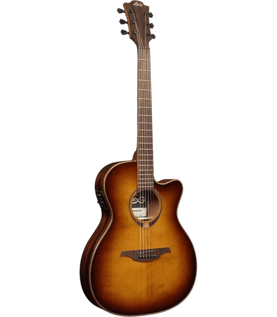 Guitare Folk Electro LAG T118ASCE-BRS Auditorium Slim Cut Brown Shadow Brillant