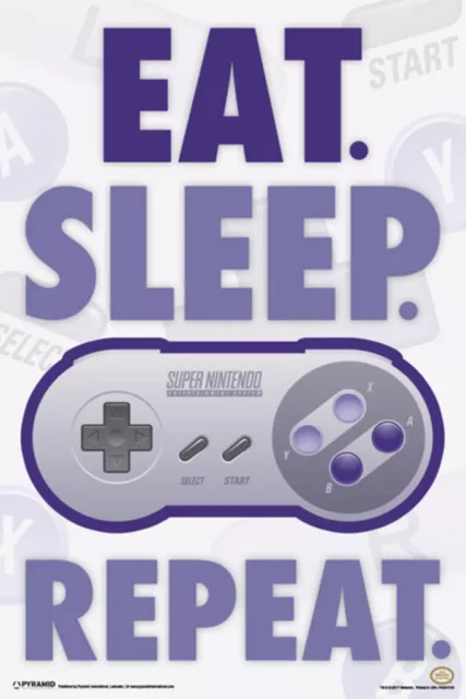 Eat Sleep Repeat Super Nintendo SNES Video Gaming Poster 12x18