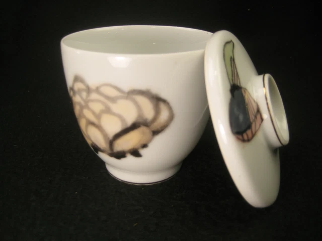 Vintage Japanese Senchawan Radish Motif, Narumi Pottery Signed Lidded Bowl