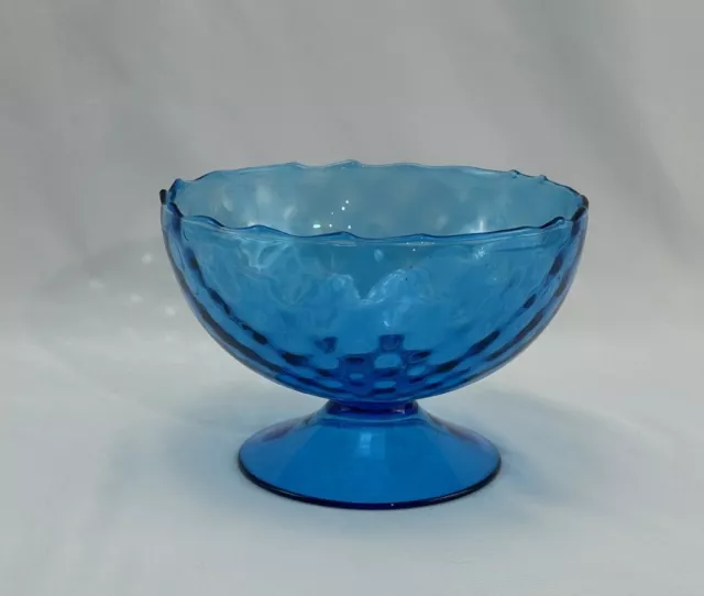 Italian EMPOLI Mid Century Blue RIBBED OPTIC Art Glass Pedestal Bowl COMPOTE