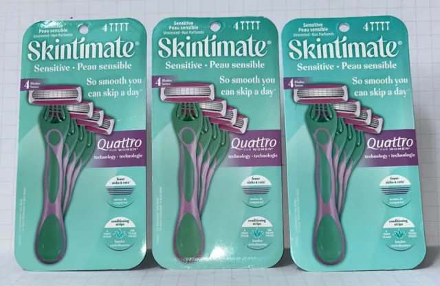 Skintimate 4-Blade Sensitive Disposable Womens Razors, 4 Ct Lot Of 3