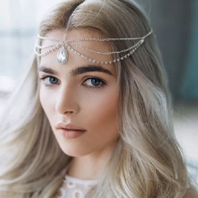 Women Fashion Metal Crystal Head Jewelry Headband Chain Headpiece Hair Band Boho