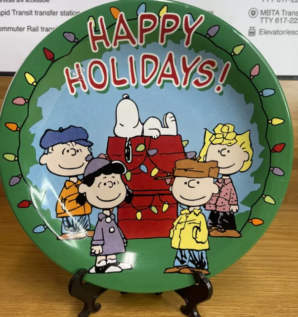 VTG Peanuts SNOOPY Charlie BROWN Lucy LINUS 9" COLLECTOR Christmas Gift PLATE