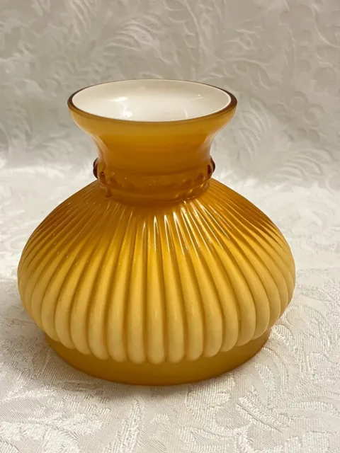 Vintage Stunning Amber Yellow Cased Glass Ribbed Oil Lamp Shade 4.5" 3
