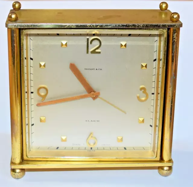 Tiffany & Co. Swiss 8 Day Brass Desk Clock w/ Alarm