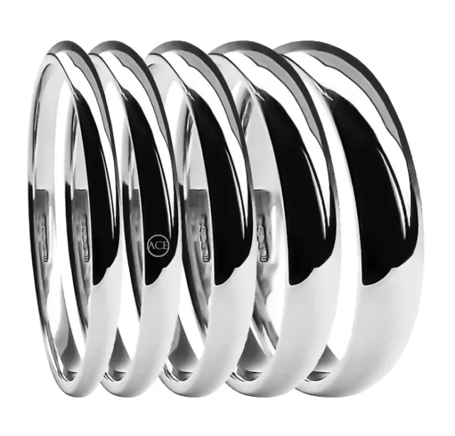 18ct White Gold Court Comfort Wedding Rings 750 UK HM 2mm 3mm 4mm 5mm 6mm Bands