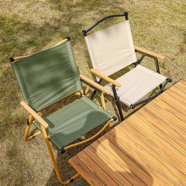 355lb Camping Beach Folding Chairs Portable Lightweight Steel Wood Armrest Chair