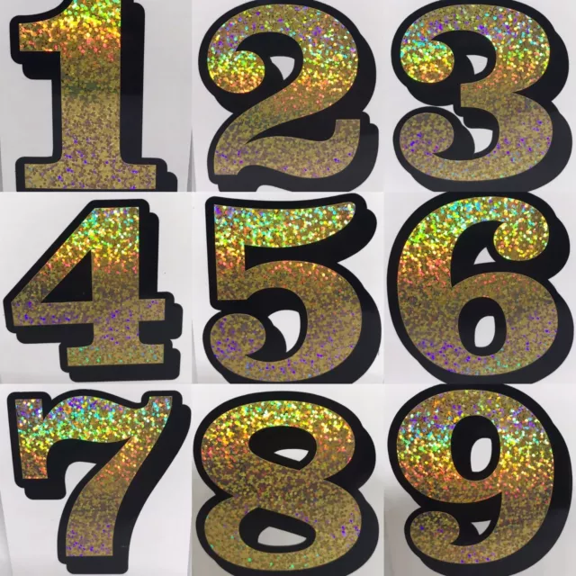 1 - 8 UNIVERSAL NUMBER DECAL 0-9 GOLD LEAF dyna fxr harley sticker  sportster