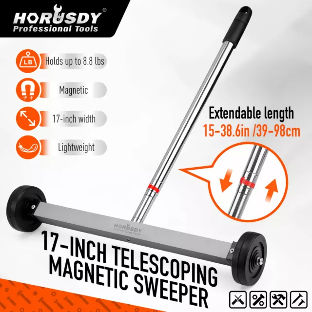 HORUSDY 17inch Telescoping Magnetic Sweeper Magnet Broom Rolling Pick Up 8.8Lbs