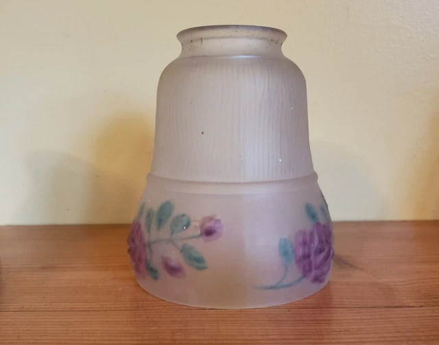 Vintage Reverse Painted Frosted Glass Sconce Light Lamp Shade-Purple Flowers