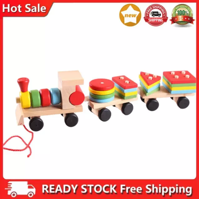 Educational Kid Baby Wooden Solid Wood Stacking Train Toddler Block Toy