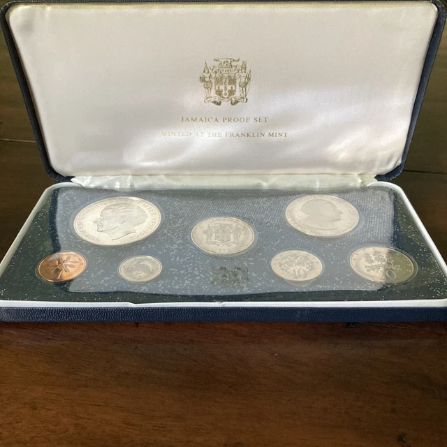 1973 Jamaica Proof Set $5 Silver Coin Franklin Mint Uncirculated In Original Box