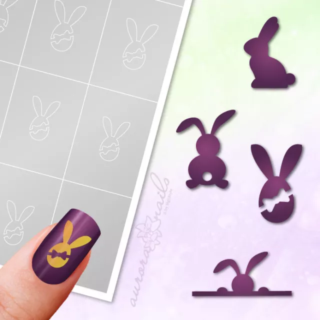 Plantillas para aerógrafo y arte de uñas SET22 Pascua Conejo de Pascua Conejo adhesivo