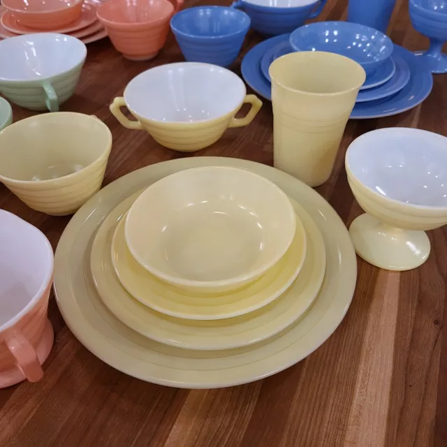 Hazel Atlas Pastel Dishes Serve Platonite Moderntone 36Pc 4Place Mid Century Mod 3