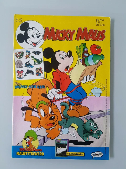 Micky Maus Comicheft 40 1992 mit Beilage Disney-Sticker + Sammelkarten