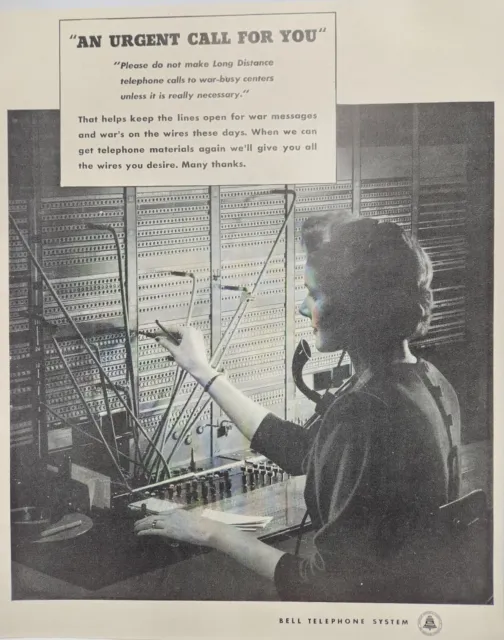 1943 Bell Telephone Switchboard Operator Vintage Print Ad Man Cave Art Deco 40's