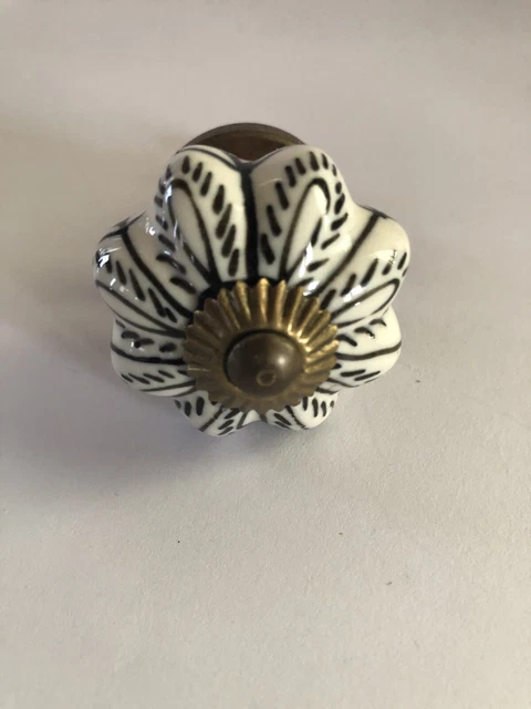 Ceramic Drawer Pull Black and White Brass Hardware Single Knob Cabinet Hardware
