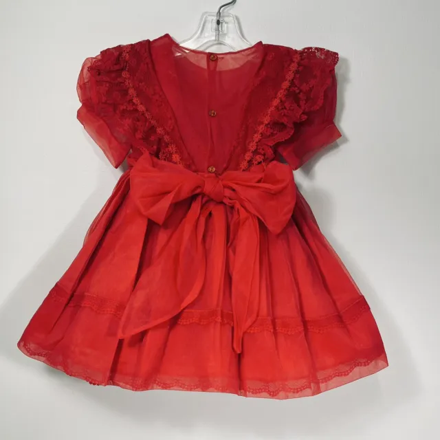 Lady Lovely Pageant Dress Petticoat Red Sheer Girl Sz 4 Ruffle Lace Vintage