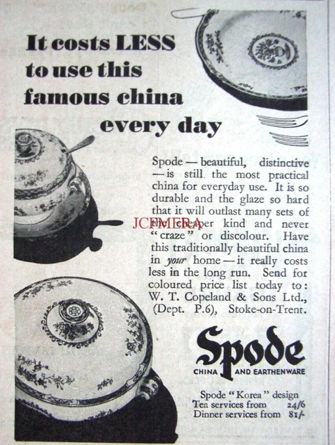 Copeland SPODE 'Korea Design' Ceramics Advert : Original Small 1934 Print AD