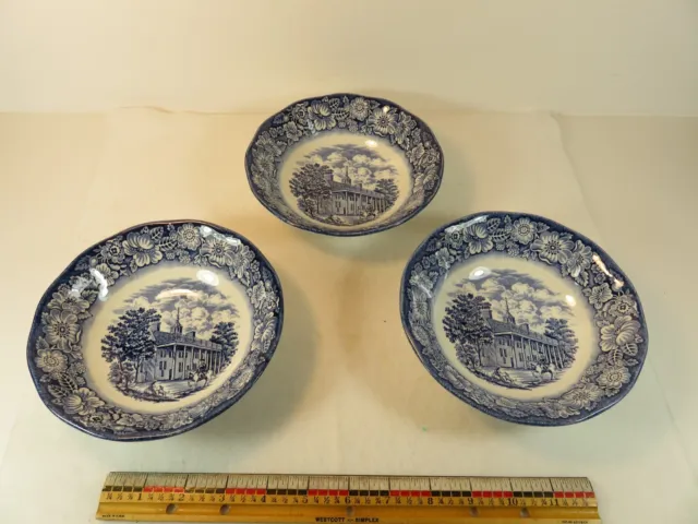 3 Liberty Blue Cereal Soup Bowls 6 1/2 inch Mount Vernon Staffordshire EUC