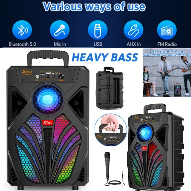8& WIRELESS BLUETOOTH Speaker Karaoke Mic Bass Party Outdoor TWS FM