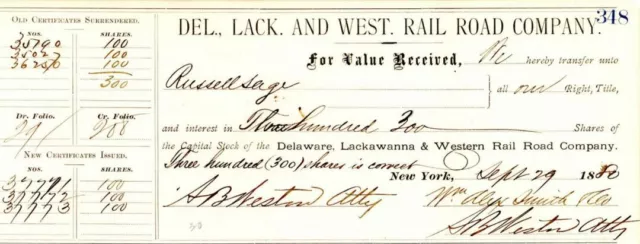 Transfer to Russell Sage for Delaware, Lackawanna and Western Rail Road Co. - St