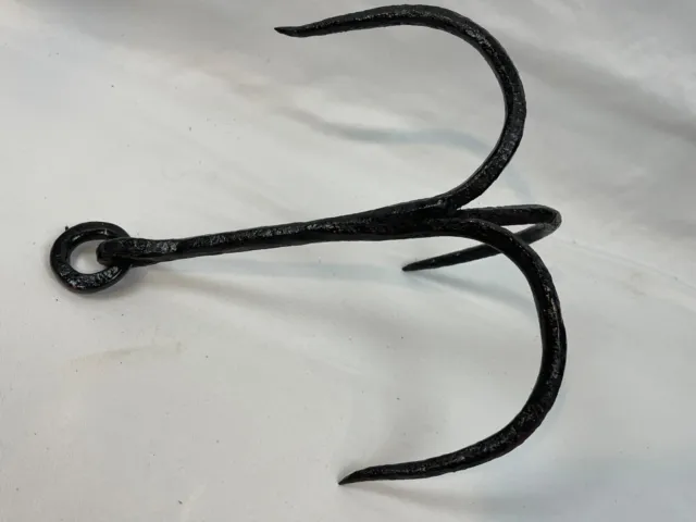 Primitive Antique Vtg Blacksmith forged wrought iron early hook 3 fork 3369