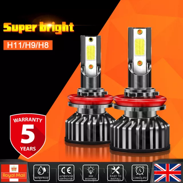 2x H11/H8/H9 35W 12V LED HEADLIGHT FOG LIGHT BULBS KIT SUPER WHITE 6000K White