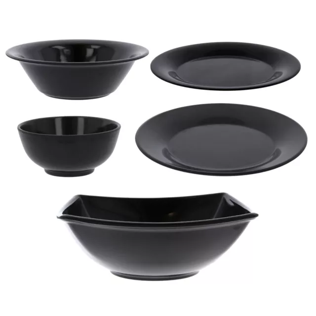 Melamine Dinner Plates Bowls Reusable Tableware Set Party Picnic BBQ Camp Black
