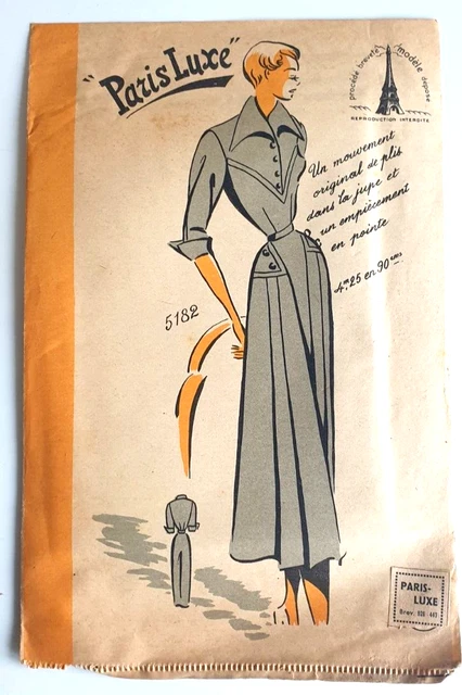 5347 PATRON PARIS LUXE VINTAGE FRENCH PATTERN ROBE CHEMISIER COL MONTANT T 44