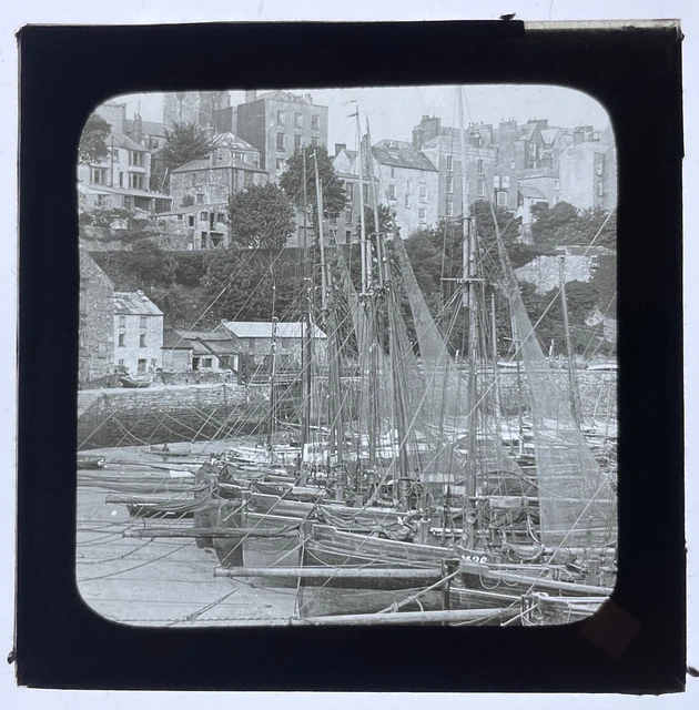 ANTIQUE Magic Lantern Slide C1900 - CORNISH FISHING BOATS - MAGIC LANTERN SLIDE