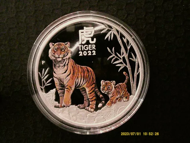 2022 $1 YEAR of TIGER 1oz Silver proof coloured coin