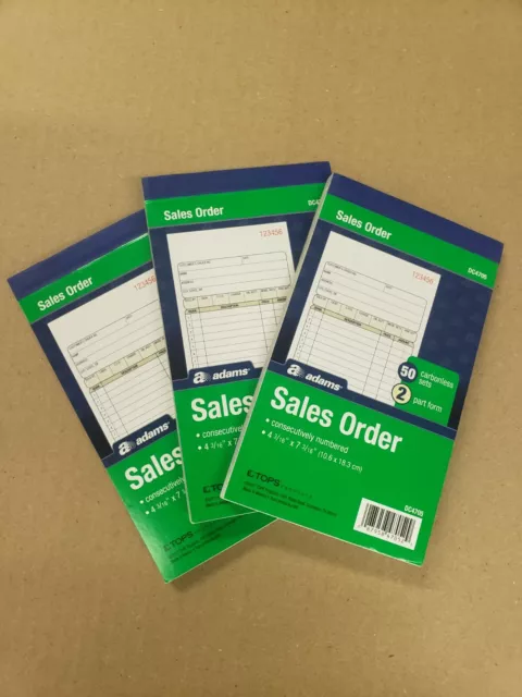 Adams Sales Order Book, 2 Part Carbonless, 4-3/16" x 7-3/16", 3 Books (150 Sets)