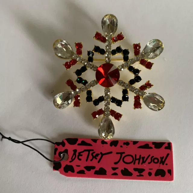 RED-GREEN Rhinestone Christmas Snowflakes Crystal Betsey Johnson BROOCH-BJ50097