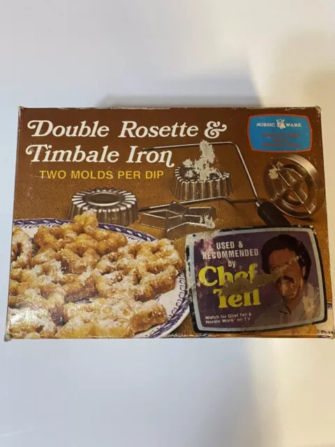 Vintage Nordic Ware Double Rosette and Timbale Iron 4 Molds w/original box