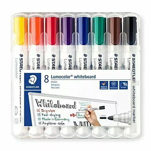 Staedtler 351 WP8 2 mm Lumocolor Bullet Tip Whiteboard Marker (Pack of 8) (j3