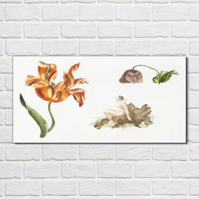 Wandbilder Glasbild Druck auf Glas 100x50  Malerei Blumen Antike Alte Kunst