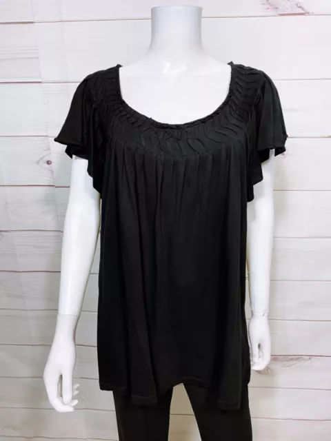 Elle Womens Must Have Tee Size XL Black Scoop Neck Short Sleeve Top