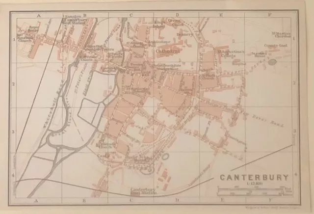 CANTERBURY antique town city plan. Kent. BAEDEKER 1907 old map chart