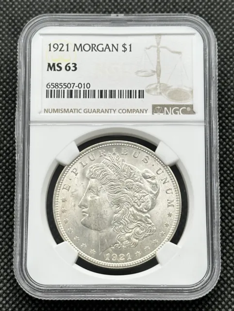 1921 $1 American Morgan Silver Dollar Graded NGC MS63 Nice collectible coin