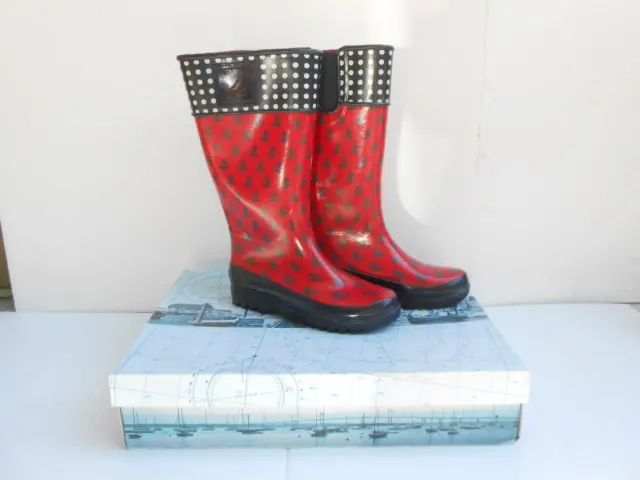Womens Sperry Top Sider Waterproof Rubber Rain Boots Pelican Red/Anchor/Navy Sz6