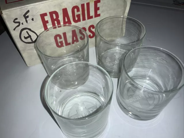 4 Railroad Water 3 1/2” Glasses Tumbler Santa Fe Cup Train Etched