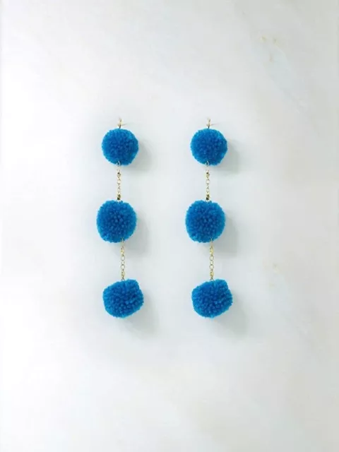 Vanessa Mooney 170951 Womens The Dragnet Pom Poms Charms Earrings Blue