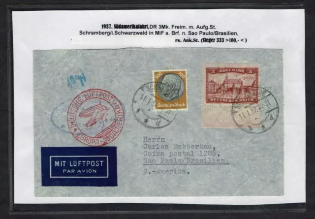 DR Brief 1937 Zeppelin Südamerika Fahrt - Brasilien mit Ankunftstempel