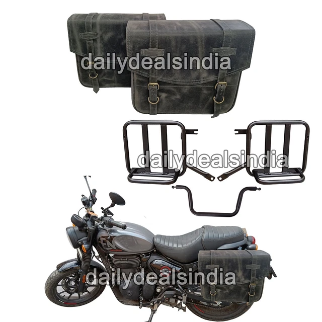 Black Canvas Pannier Bags With Mounting Rails – Fits Royal Enfield Hunter 350, 15L Each Side