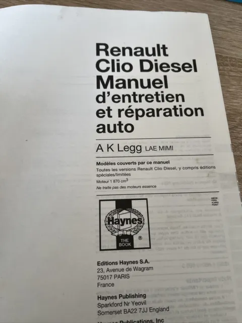 revue technique MANUEL HAYNES RENAULT CLIO 1 1.9D RL RN RT DIESEL 2