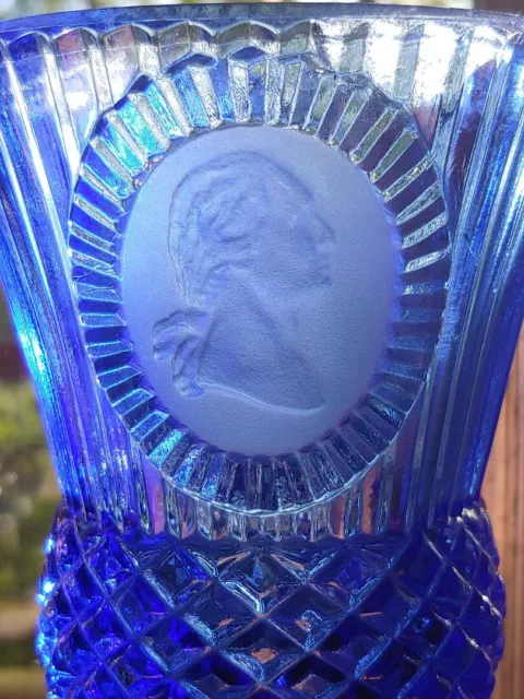 Cobalt Blue George & Martha Washington Fostoria Goblets Glass Thistle Avon RARE 2