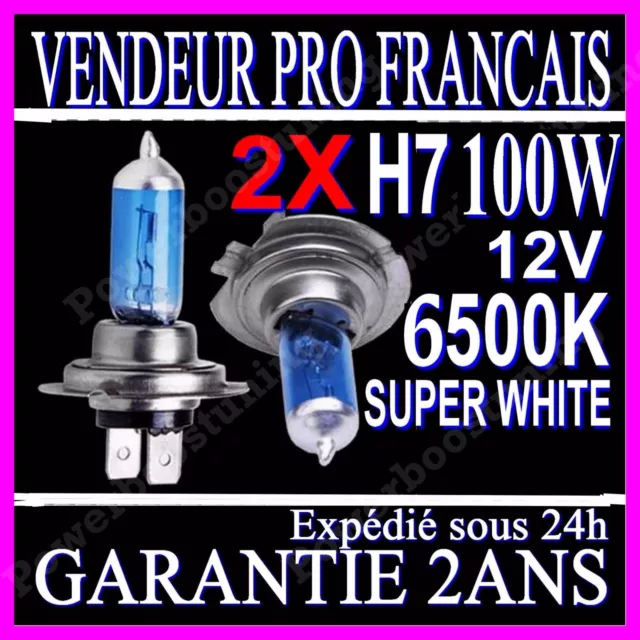Kit De 2 Ampoules Lampes Halogene Phare Xenon Gaz Super White H7 100W 6500K 12V