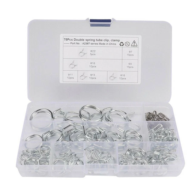 Car Double Wire Fuel Line Hose Tube Spring Clips Φ7-Φ22 Clamp Assortment Kits